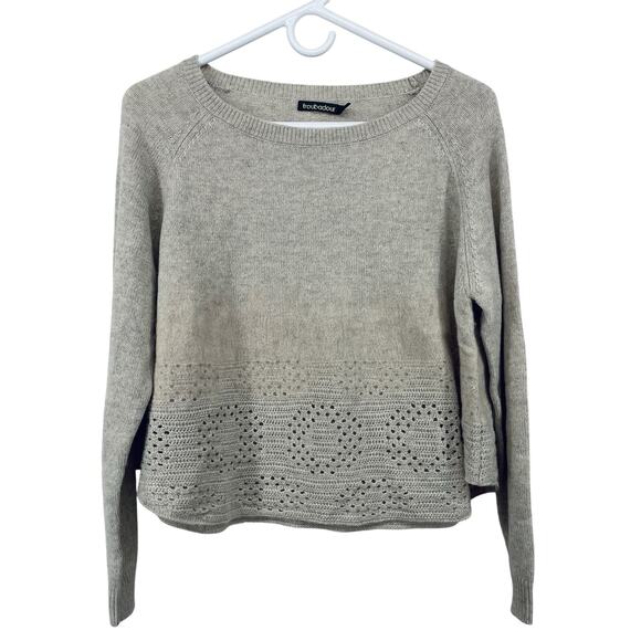 Troubadour Size L Women's Sweater Cream Viscose Wool Cashmere Blend Crochet Boxy - Picture 1 of 5